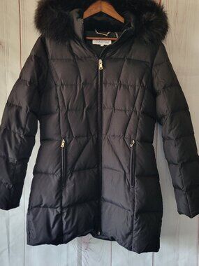 Calvin Klein Down Insulated Women’s L Black Quilted Puffer w/ Removable Hood